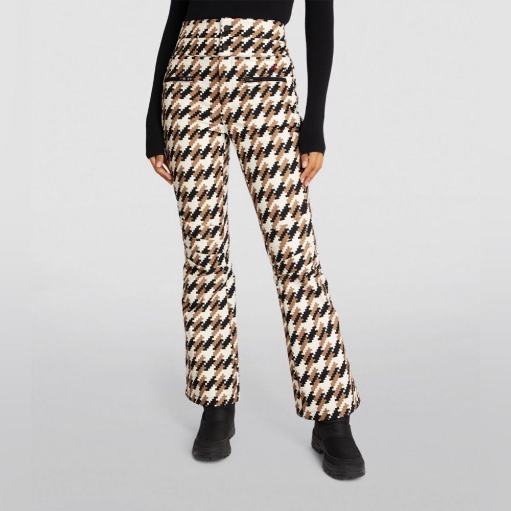Perfect Moment Aurora High-Rise Houndstooth Ski Trousers Pants Medium White Tan